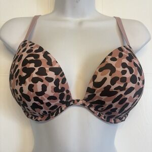 Victoria's Secret PINK Wear Everywhere Super Pushup Bra 32DD Pink‎ Leopard NEW